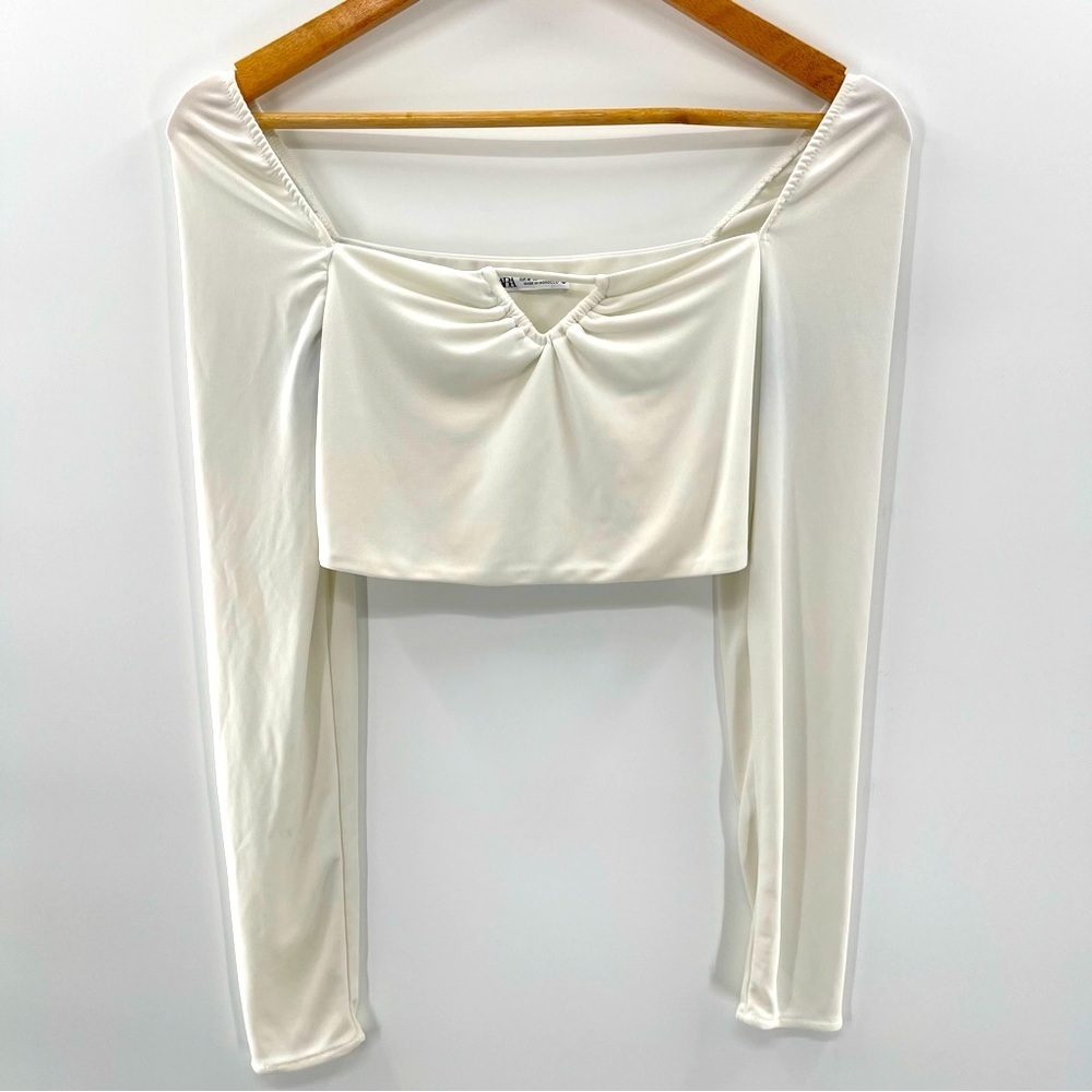 Zara Indie Grunge Drop Shoulder Long Sleeve Cut Out Coquette Crop Top Size M